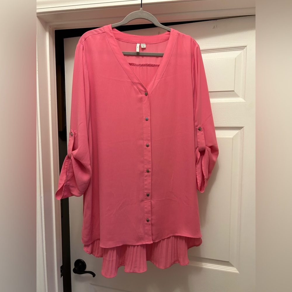 Cato Vivid Pink V-Neck Blouse